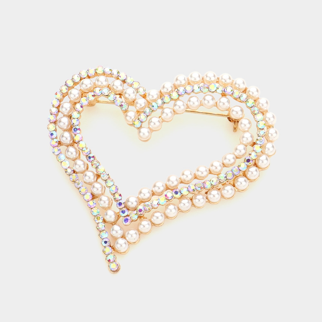 Pearl Crystal Heart Rhinestone Gold Pin Brooch Fashion Statement Accessories 30$